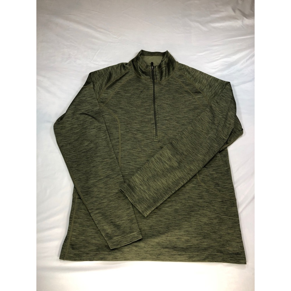 REI Co-op Mens Quarter Zip Pullover Olive Green Grid Fleece Size M 870149